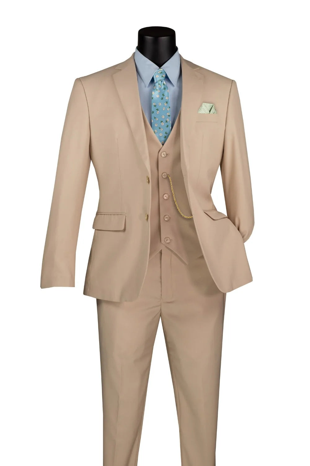 Beige 3 Piece Slim Fit Suit