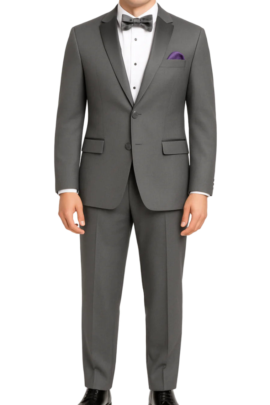 Grey Slim Fit Notch Tuxedo