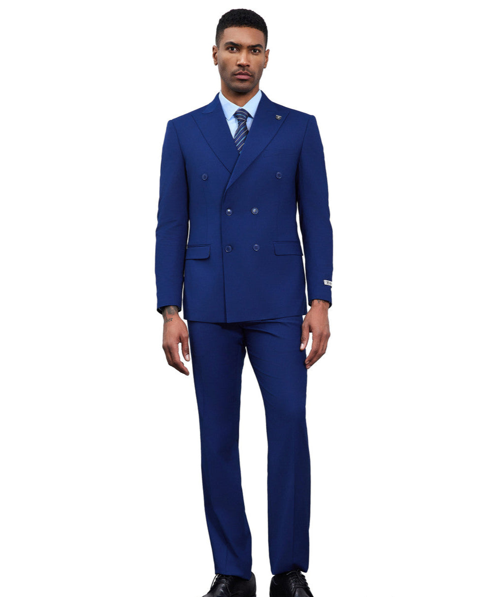Men's Slim Fit 2 Button Royal Blue Satin Trim Peak Side Vent Dress Suits for Men main image 0