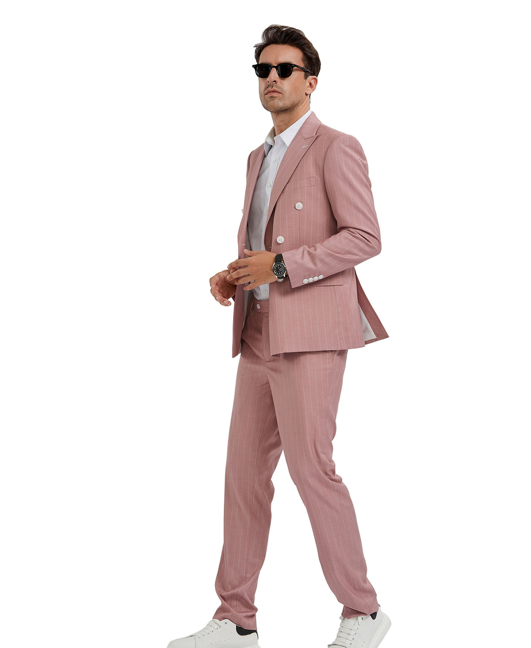 Dusty Rose Pinstripe Double Breasted Slim Fit Suit