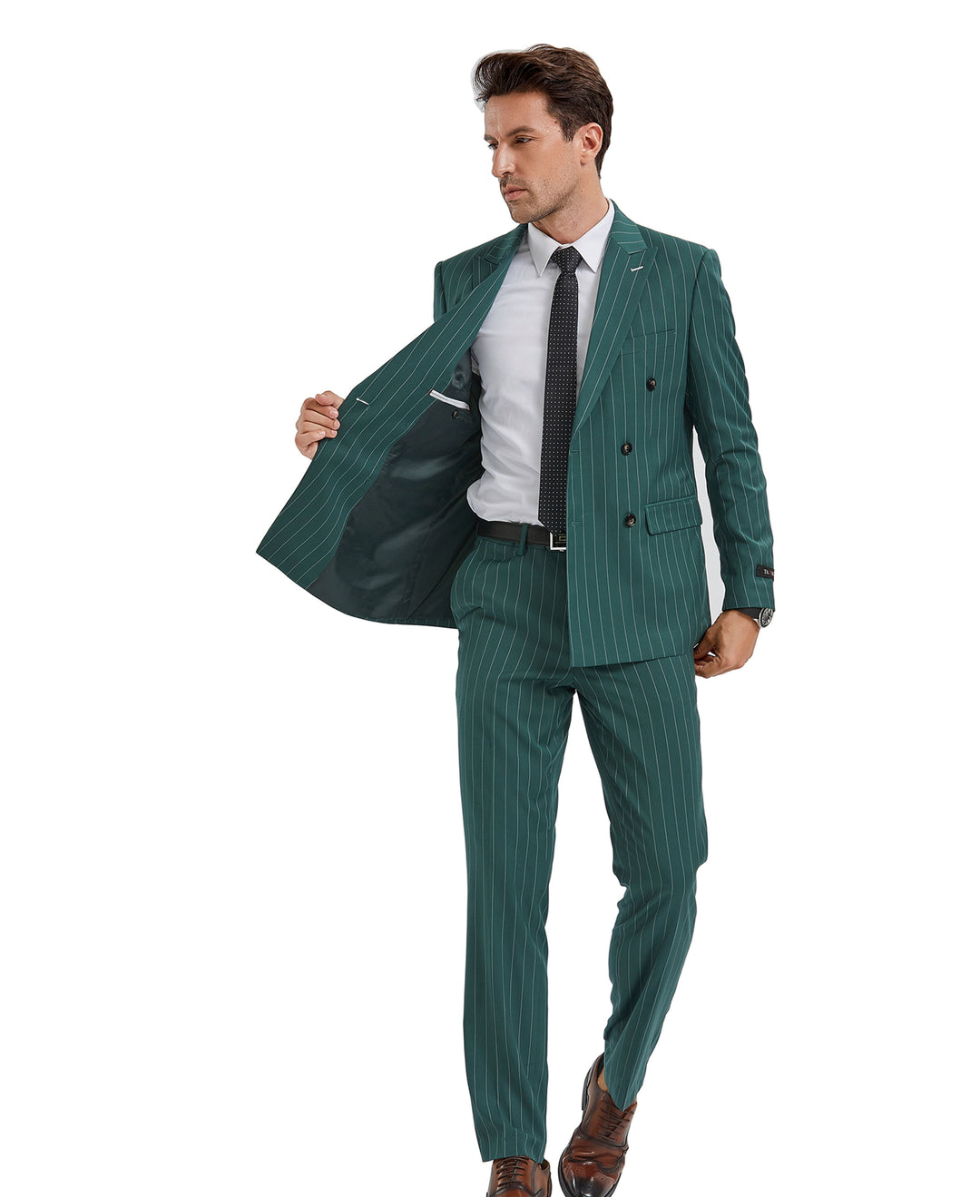 Hunter Green Pinstripe Double Breasted Slim Fit Suit