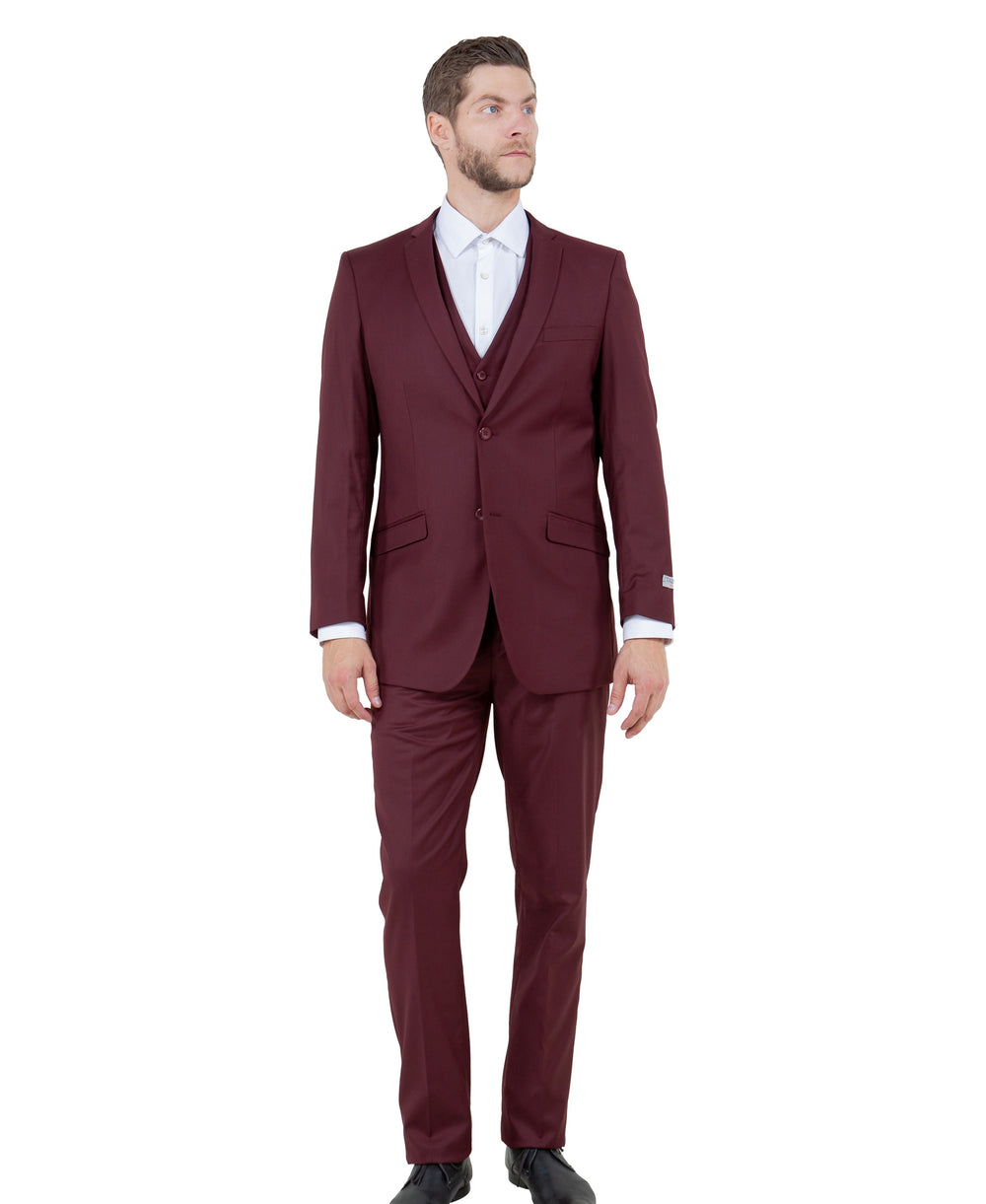 Burgundy 3 Piece Slim Fit Suit