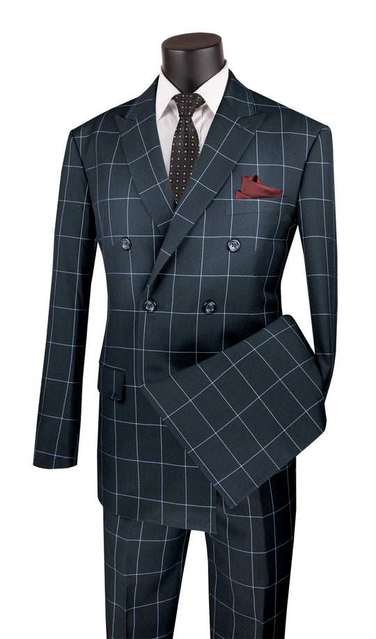 Black Double Breasted Windowpane Modern Fit Suit