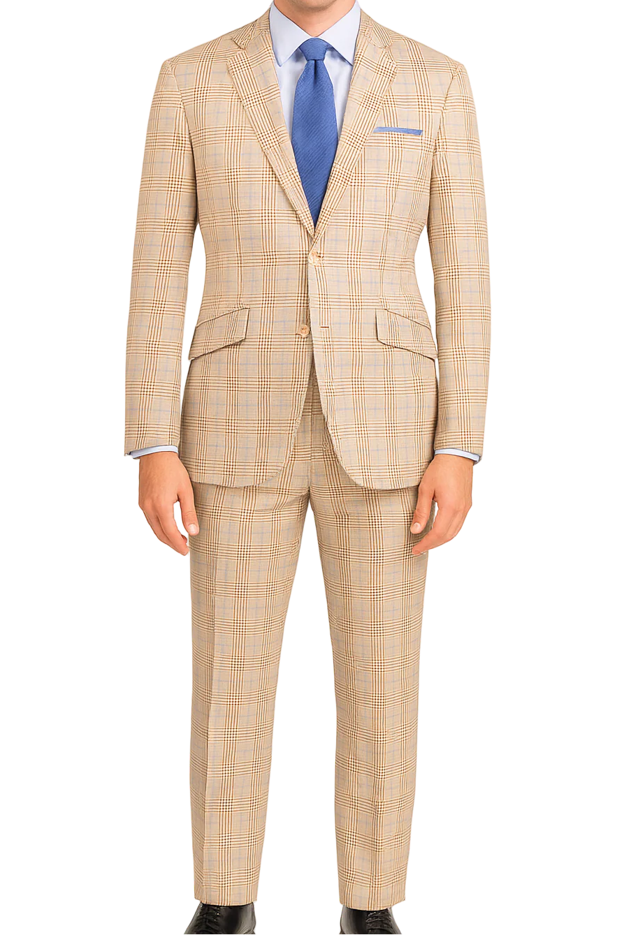Beige Windowpane Slim Fit Suit