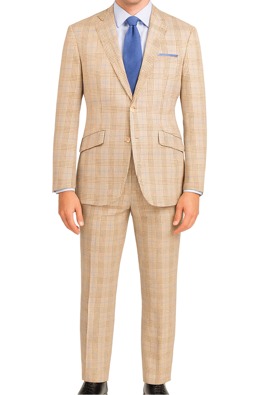 Beige Windowpane Slim Fit Suit