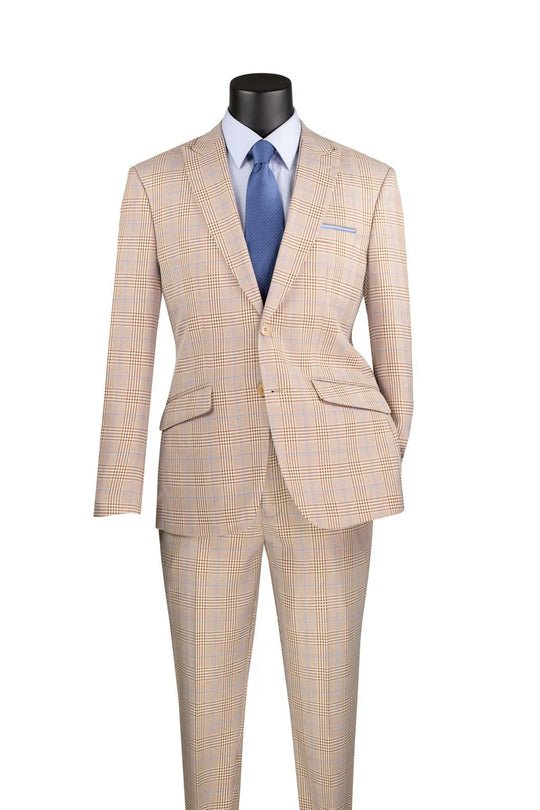 Beige Windowpane Slim Fit Suit