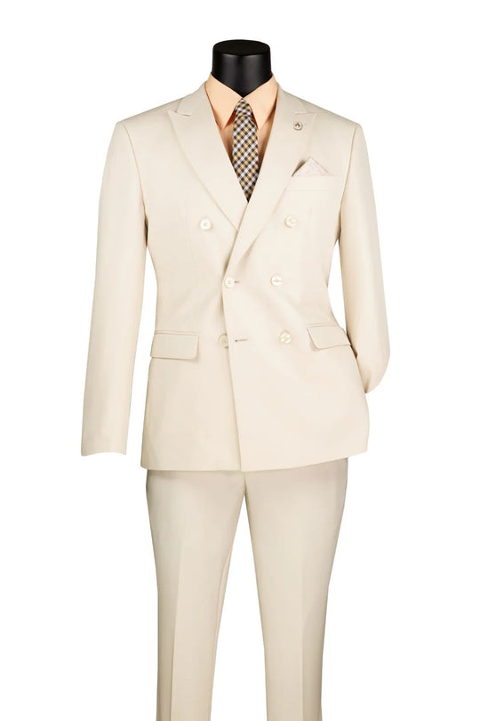 Bone White Double Breasted Slim Fit Suit