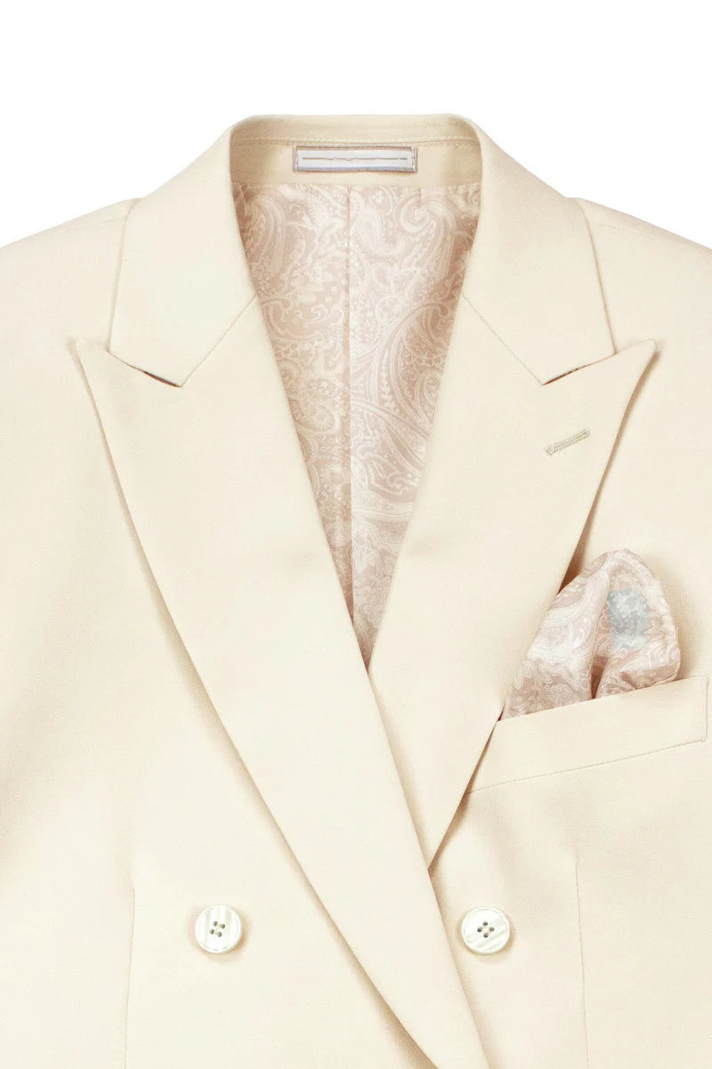 Bone White Double Breasted Slim Fit Suit