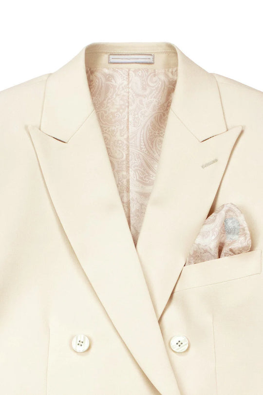 Bone White Double Breasted Slim Fit Suit