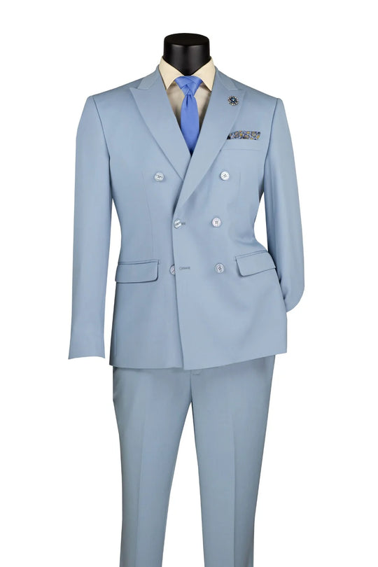 Light Blue Double Breasted Slim Fit Suit