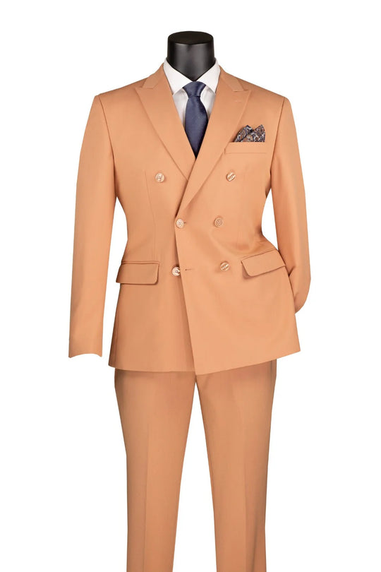 Peach Double Breasted Slim Fit Suit