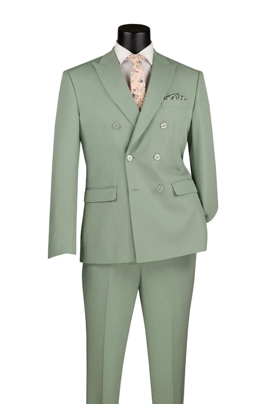 Sage Green Double Breasted Slim Fit Suit
