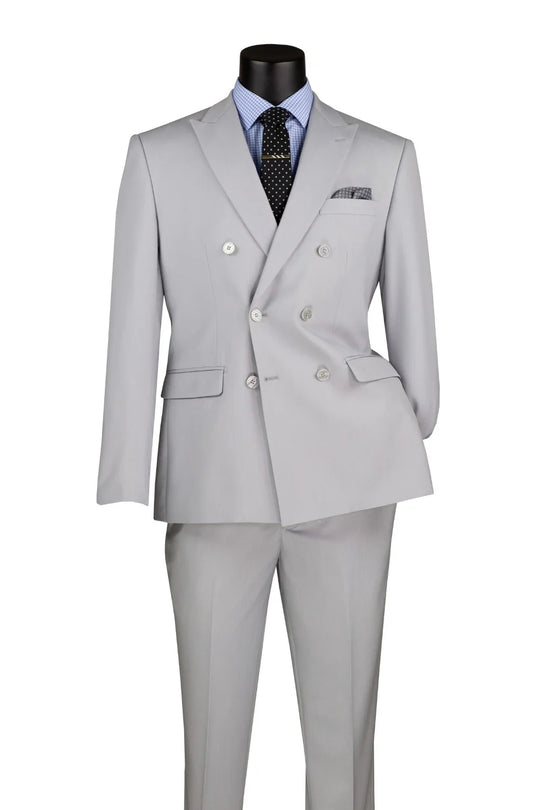 Light Grey Double Breasted Slim Fit Suit