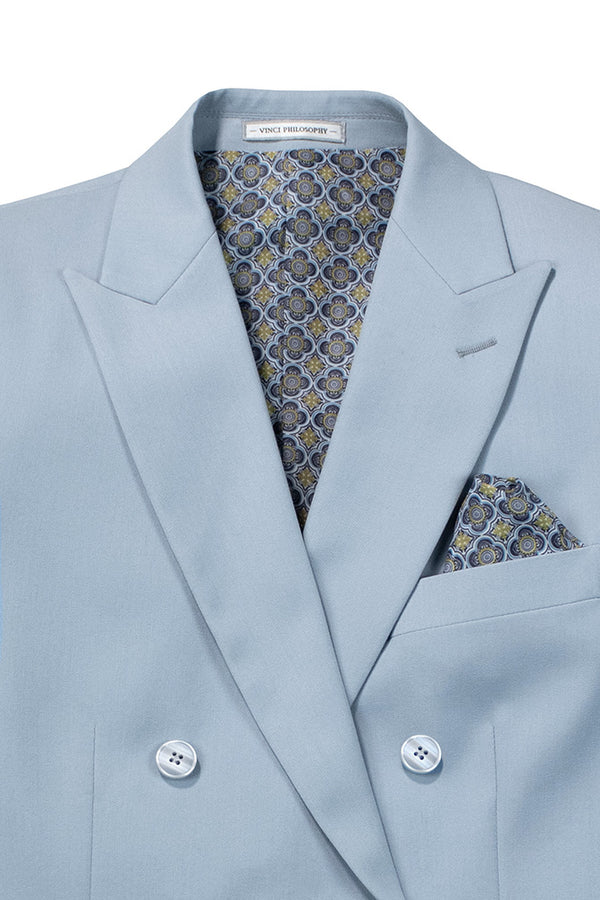 Light Blue Double Breasted Slim Fit Suit