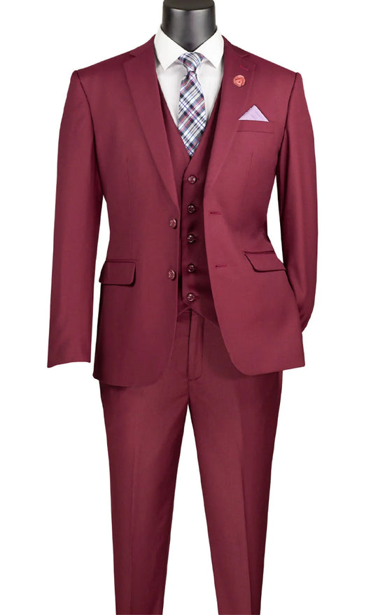 Burgundy 3 Piece Slim Fit Suit