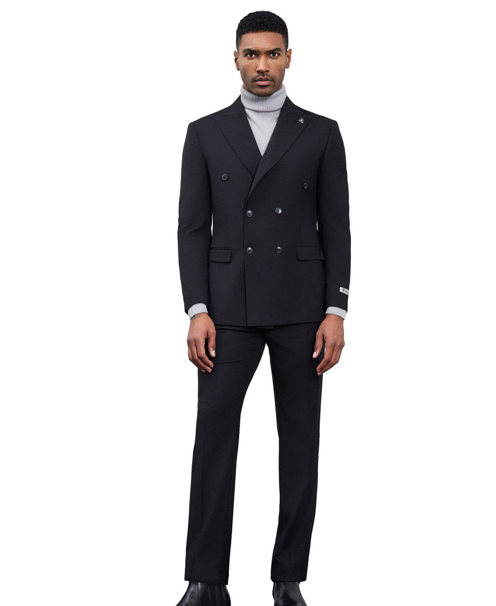 Black Double Breasted Slim Fit Suit