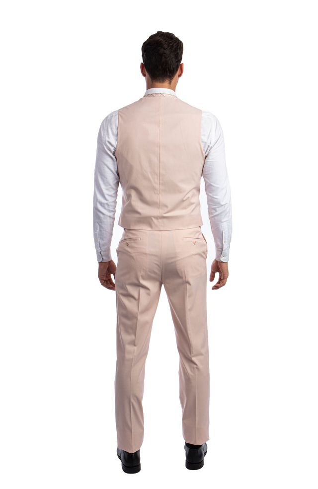 Beige 3 Piece Slim Fit Suit Low Cut Vest