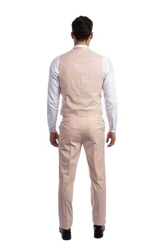 Beige 3 Piece Slim Fit Suit Low Cut Vest
