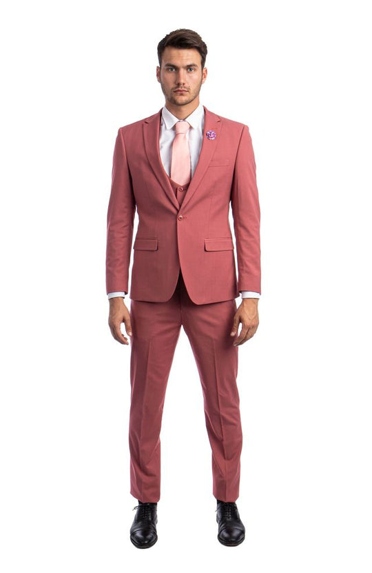 Coral 3 Piece Slim Fit Suit Low Cut Vest