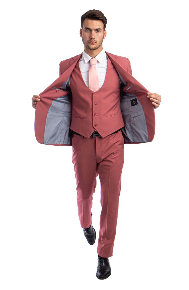 Coral 3 Piece Slim Fit Suit Low Cut Vest