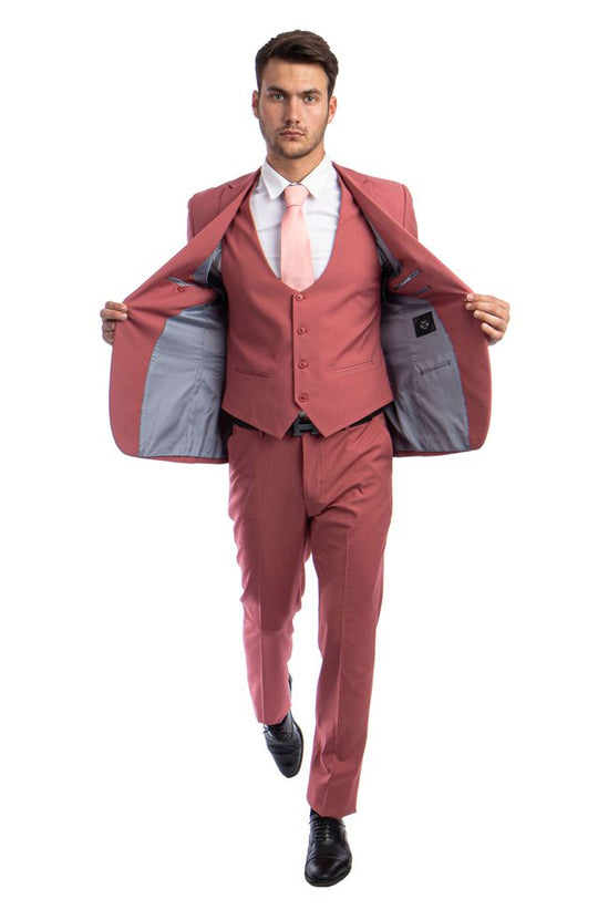Coral 3 Piece Slim Fit Suit Low Cut Vest