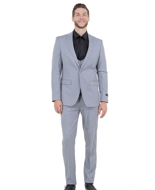 Light Grey 3 Piece Slim Fit Suit Low Cut Vest