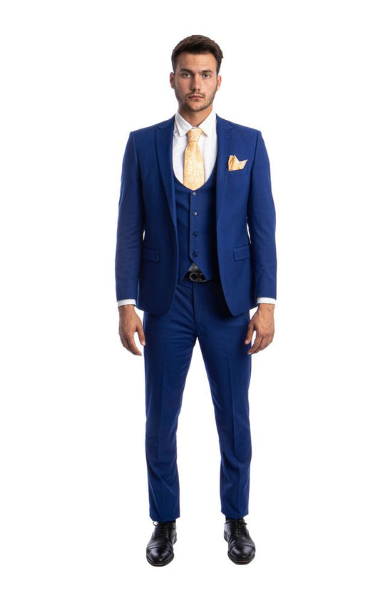 Indigo Blue 3 Piece Slim Fit Suit Low Cut Vest