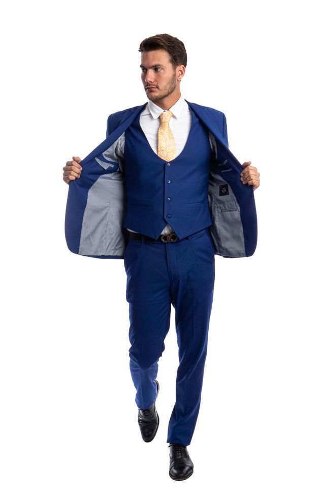 Indigo Blue 3 Piece Slim Fit Suit Low Cut Vest