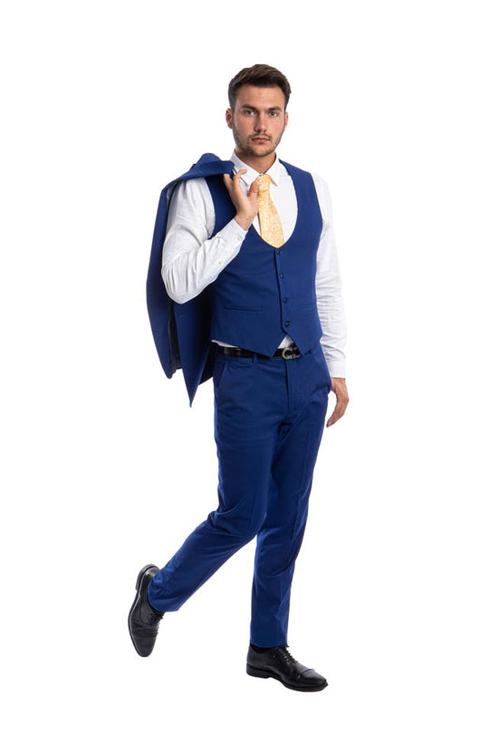 Indigo Blue 3 Piece Slim Fit Suit Low Cut Vest