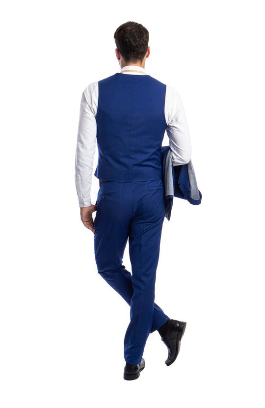 Indigo Blue 3 Piece Slim Fit Suit Low Cut Vest