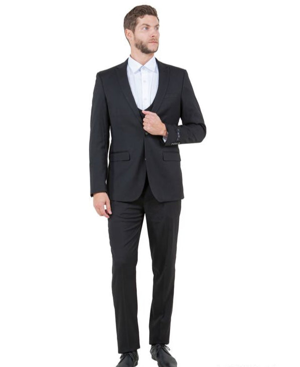 Black 3 Piece Slim Fit Suit Low Cut Vest
