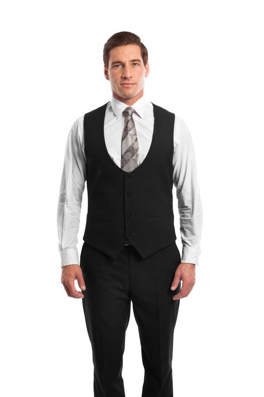 Black 3 Piece Slim Fit Suit Low Cut Vest