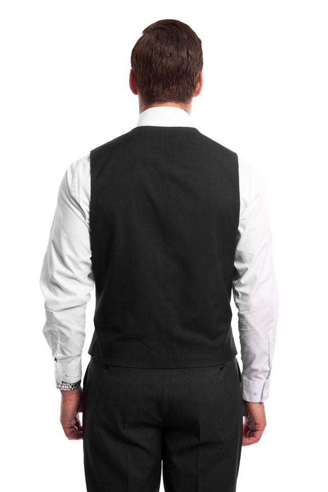 Black 3 Piece Slim Fit Suit Low Cut Vest