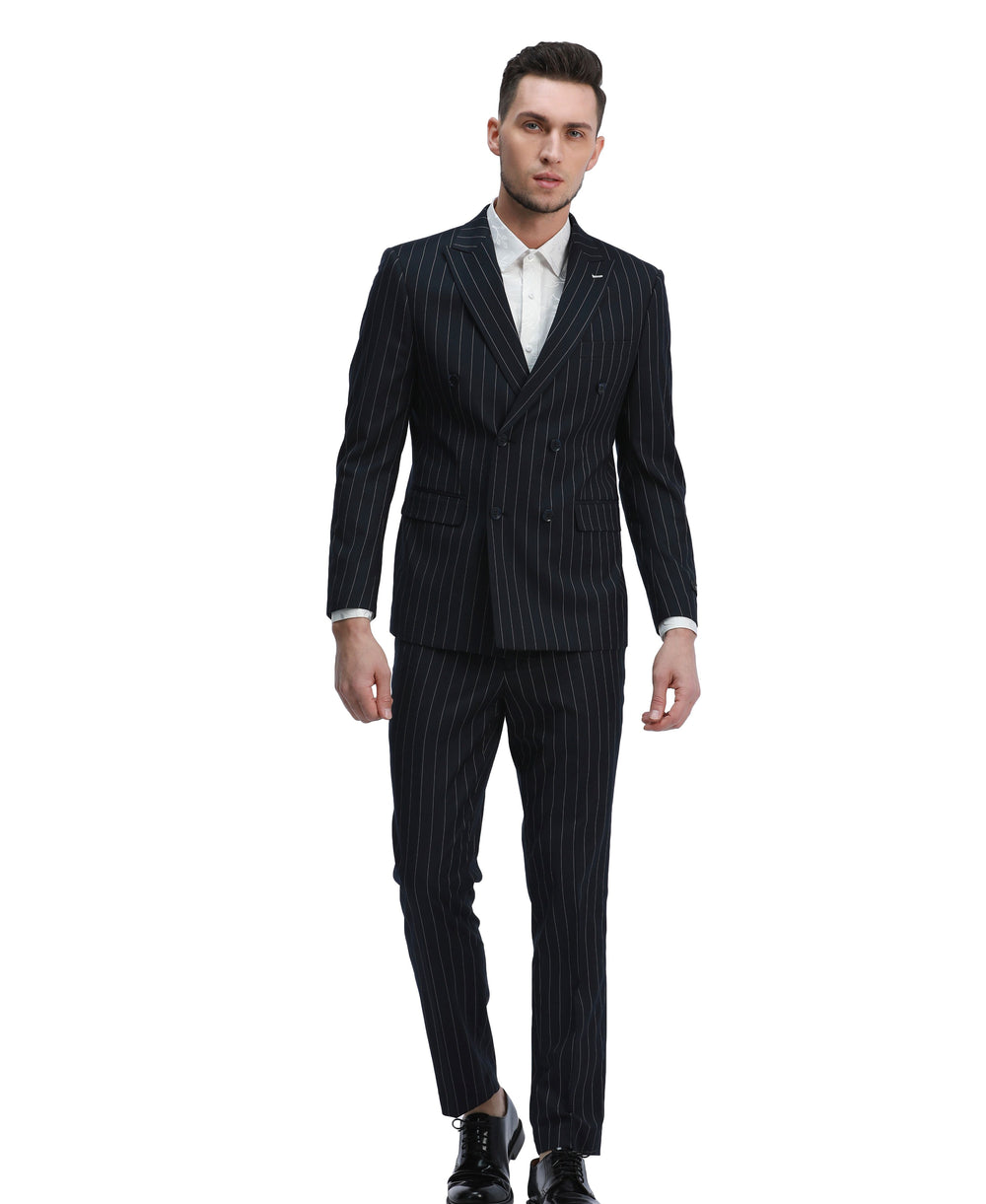 Black Pinstripe Double Breasted Slim Fit Suit