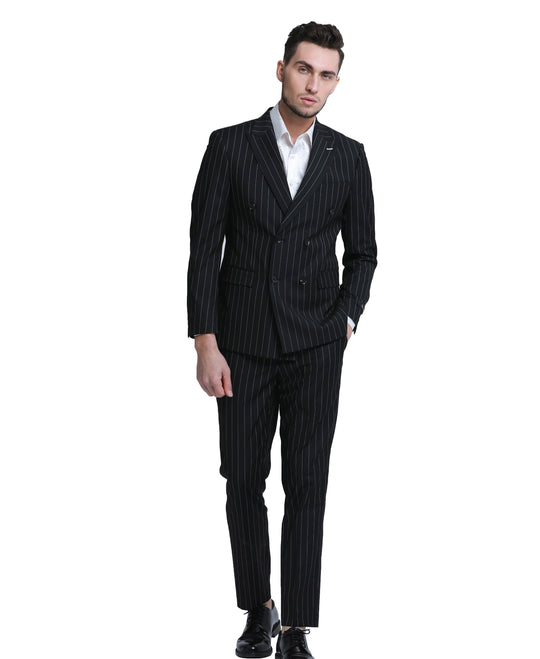 Black Pinstripe Double Breasted Slim Fit Suit