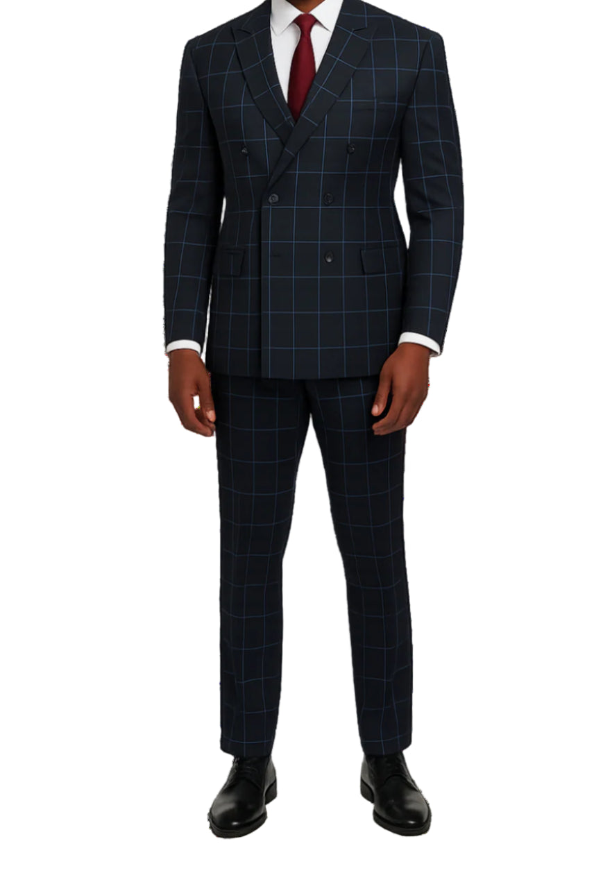 Black Double Breasted Windowpane Modern Fit Suit